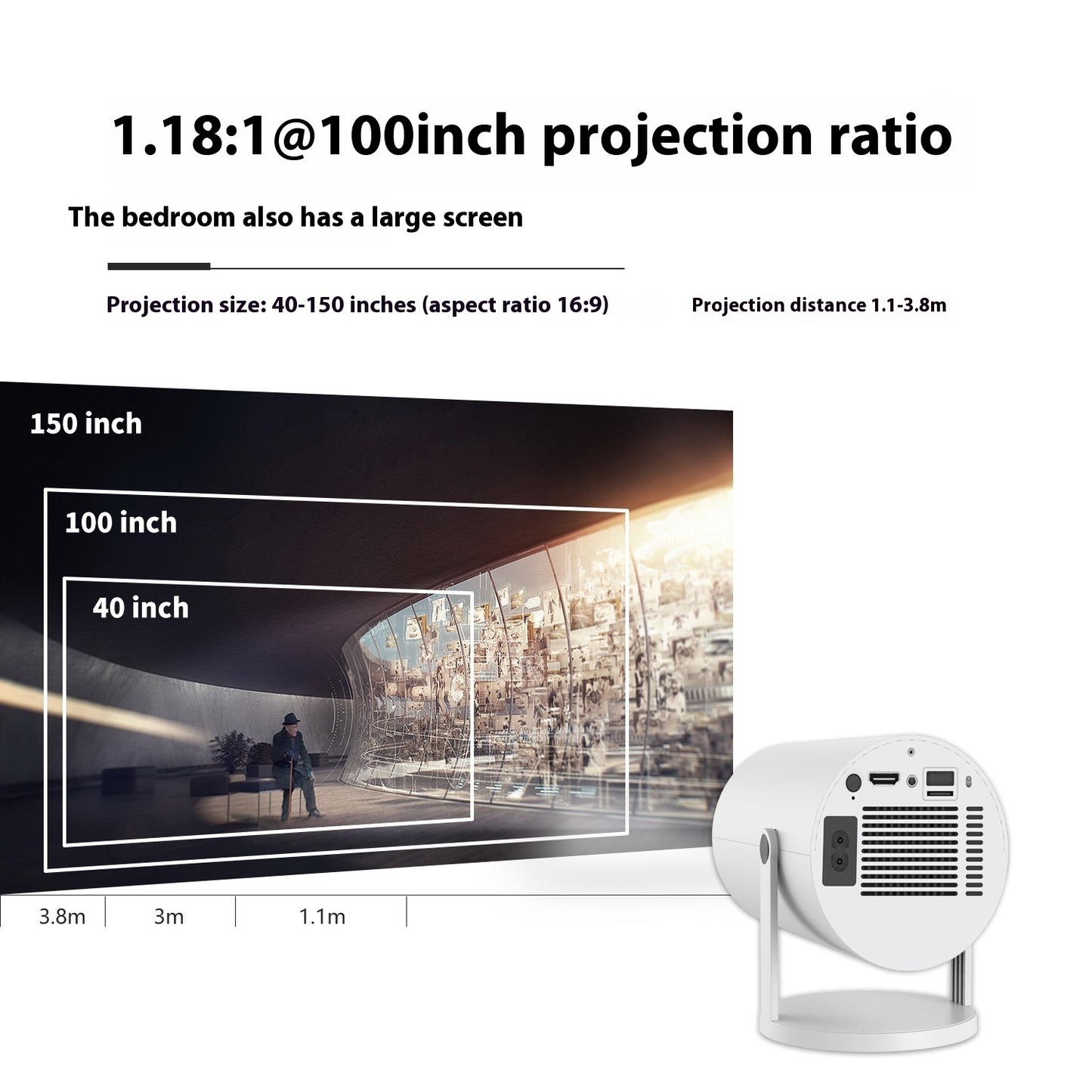 Portable Projector Small Straight For Home Use 180 Degrees Projection